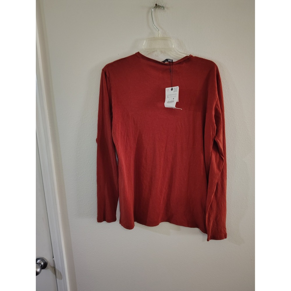 Zara Mens Long Sleeve Crew Neck T-Shirt Rust Red XL 4174/677/681 New - Picture 4 of 4